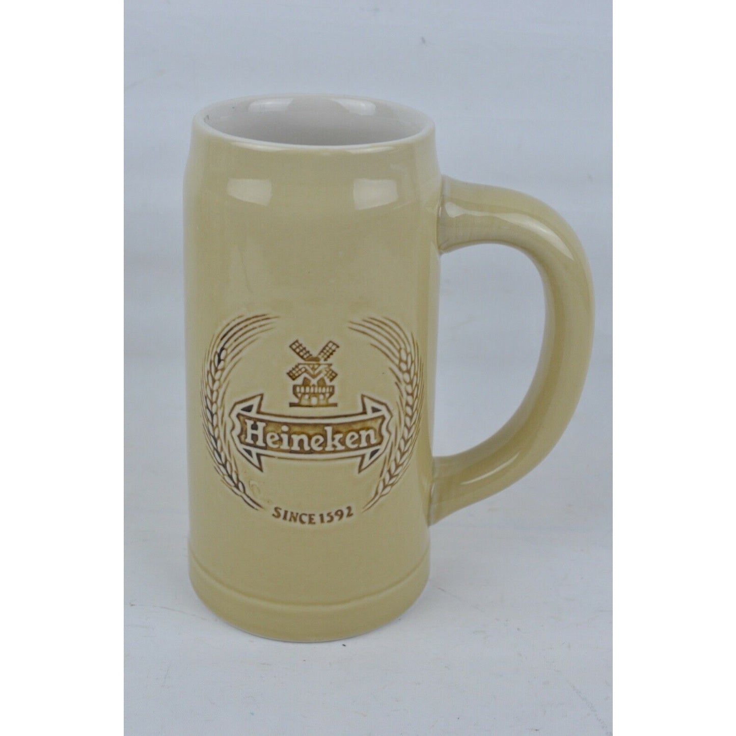 Lot 6 Vintage Heineken Beer Mug Ceramarte Stein Tankard Tan Beige Made in Brazil