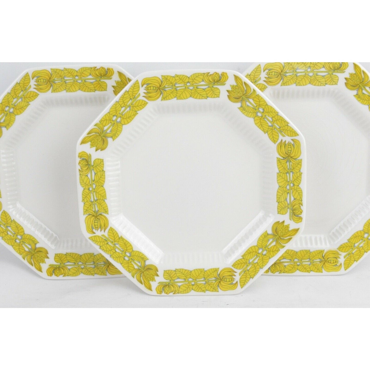 Lot  x7 Independence Ironstone Saucer Side Plate by Interpace Yellow Octagonal