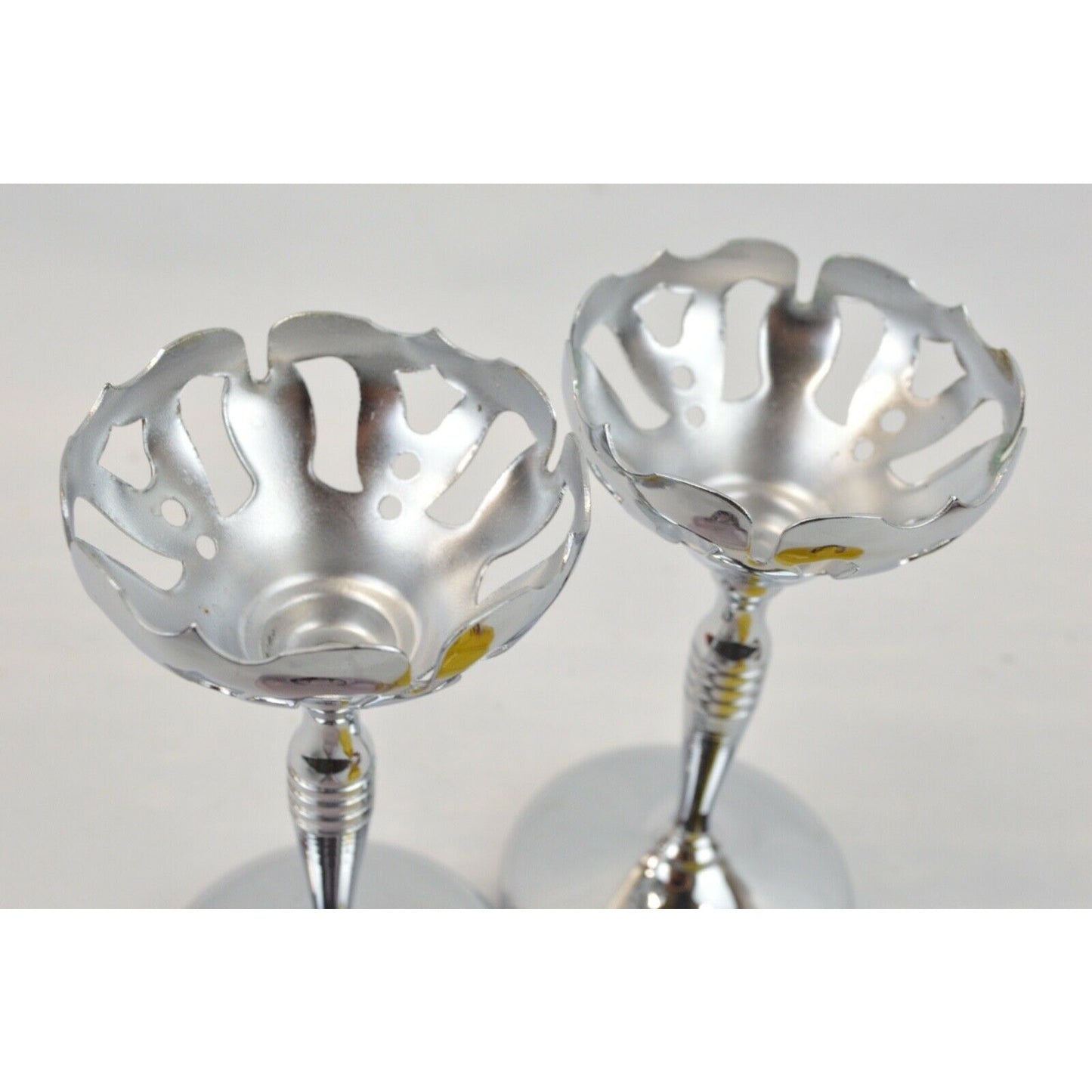 Set 2x Vintage Cambridge Farberware Bros NYC Chrome Stemmed Cocktail Glass