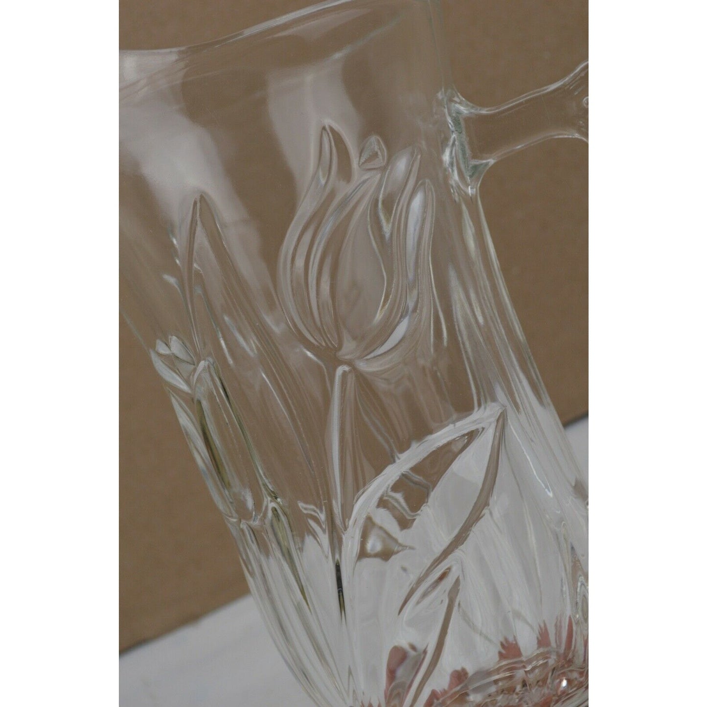 TY Clear Glass Pitcher Tankard Engraved Flowers