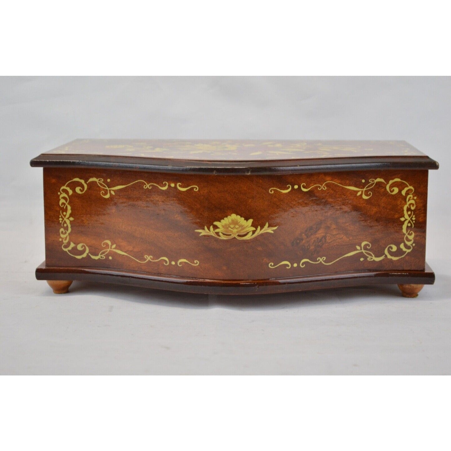 Vintage Wood Marquetry Dresser Jewelry Music Box By Linden w Toyo Movement Japan