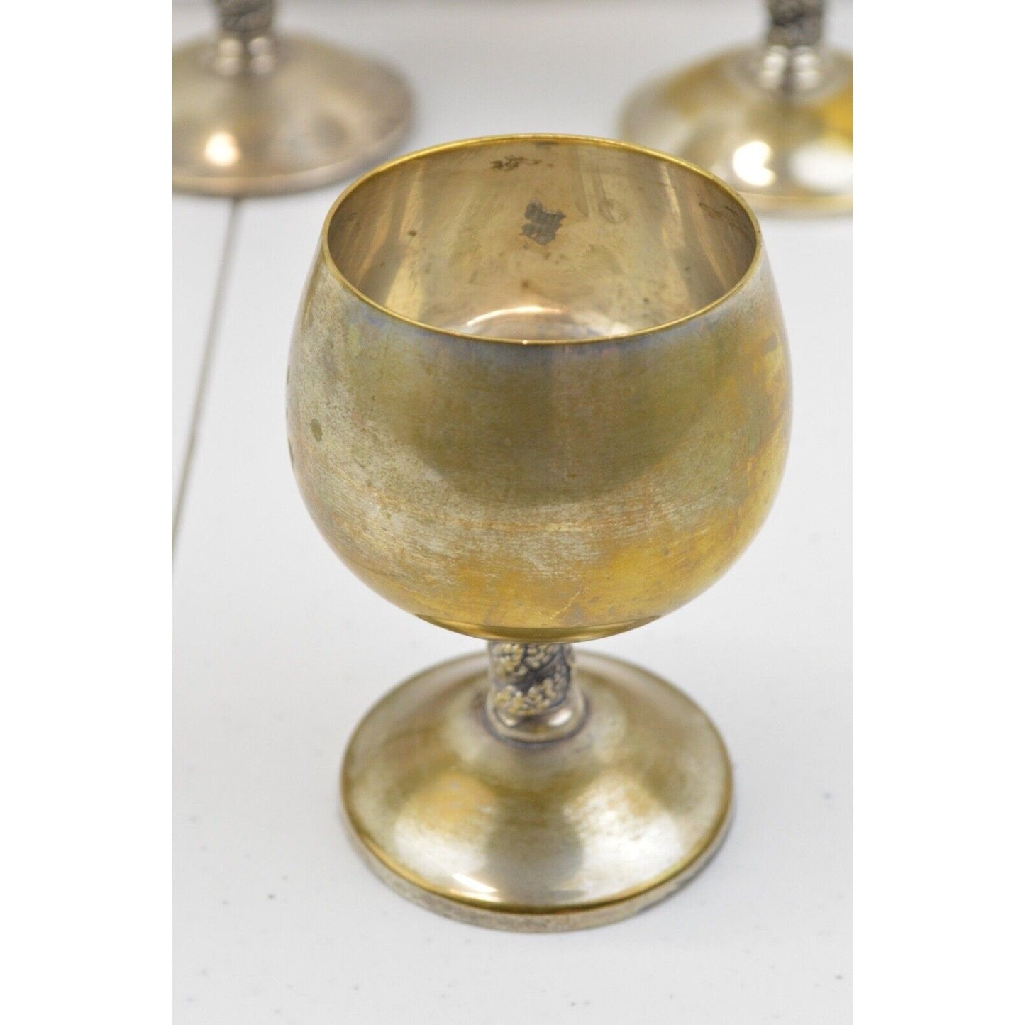 Set Vintage Brass Silverplated Champagne Glass Goblets Cup Roma SL Madrid Spain