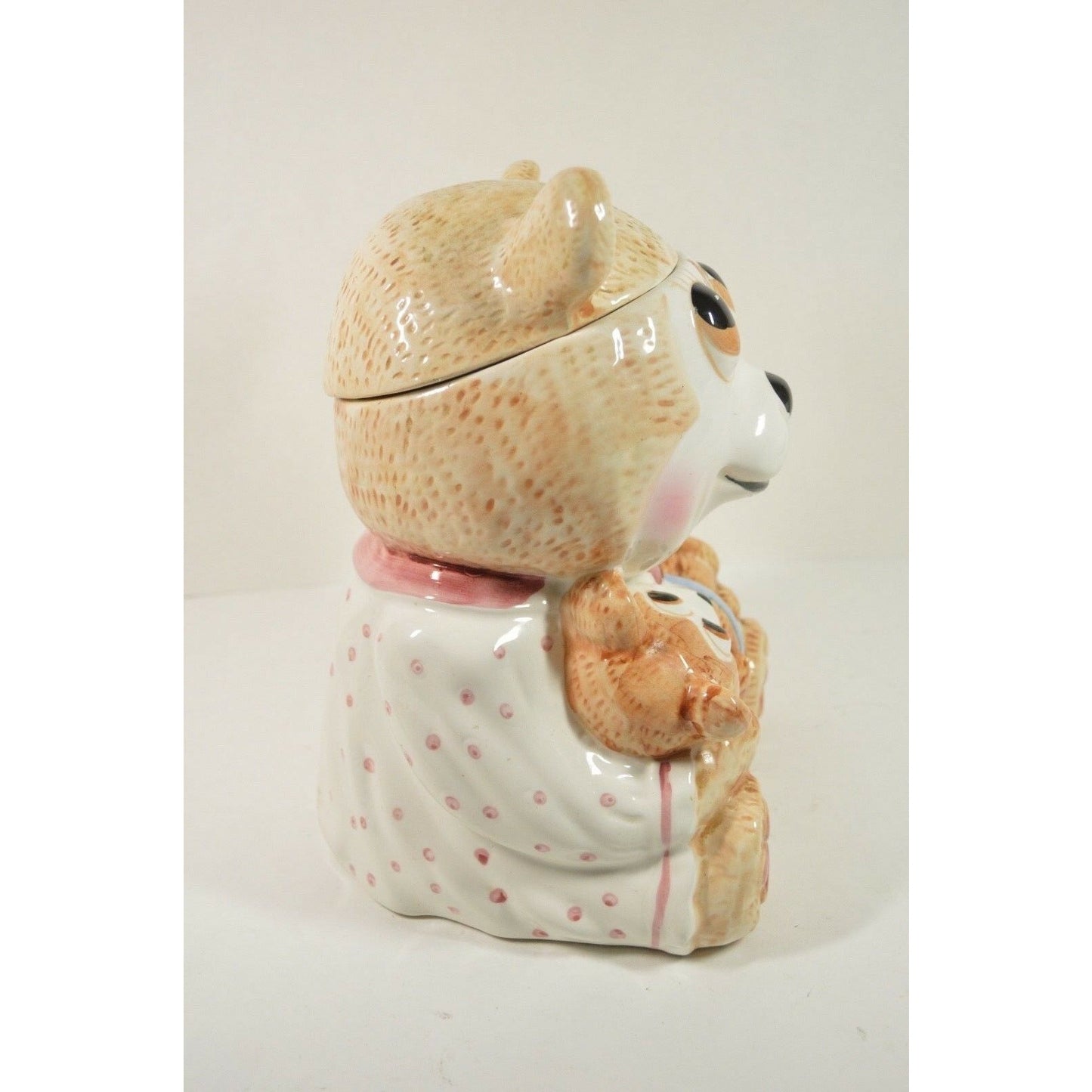 3D Ceramic Cookie Jar Teddy Bear Carrying Baby Made In Taiwan