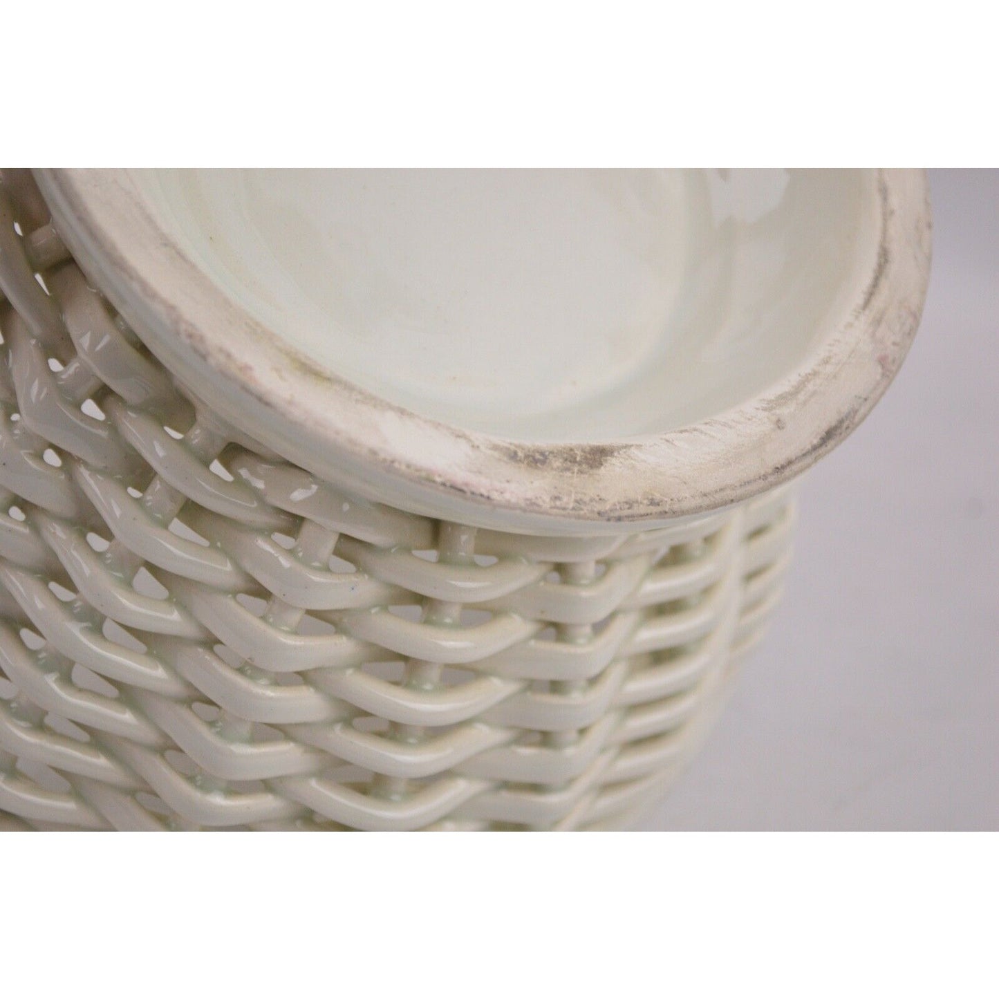 Vintage Open Weave Woven Twisted Rope White Ceramic Flower Pot Basket Spain