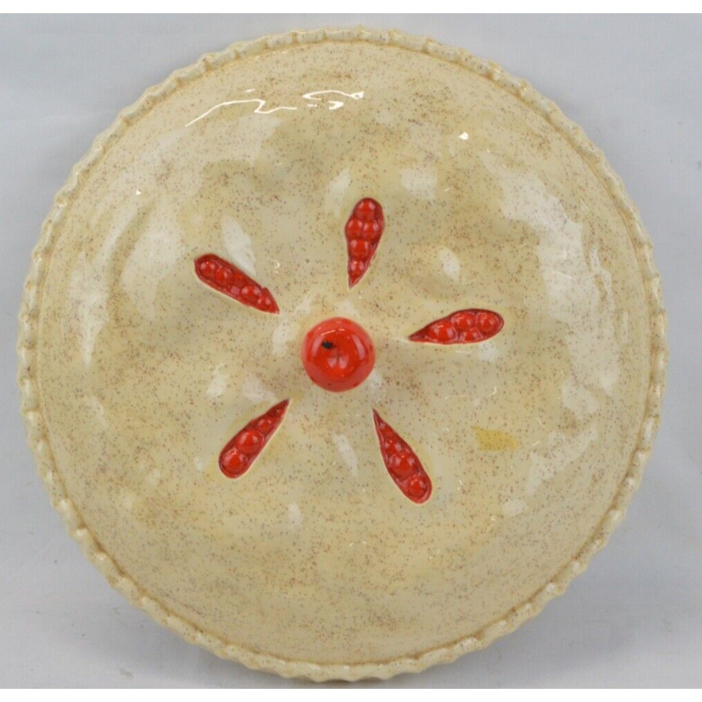 Ceramic Covered Cherry Pie Plate Dish Holder Keeper W/ Lid Vintage