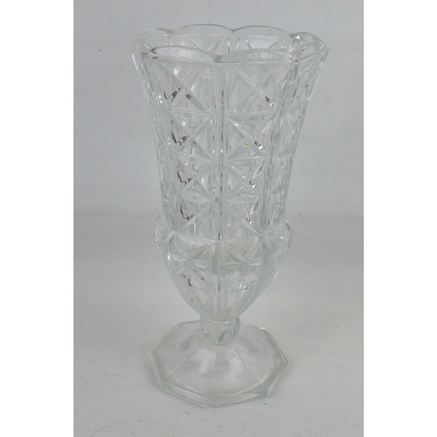 Italian Glass Clear Antique Flower Vase Diamond Pattern Italy