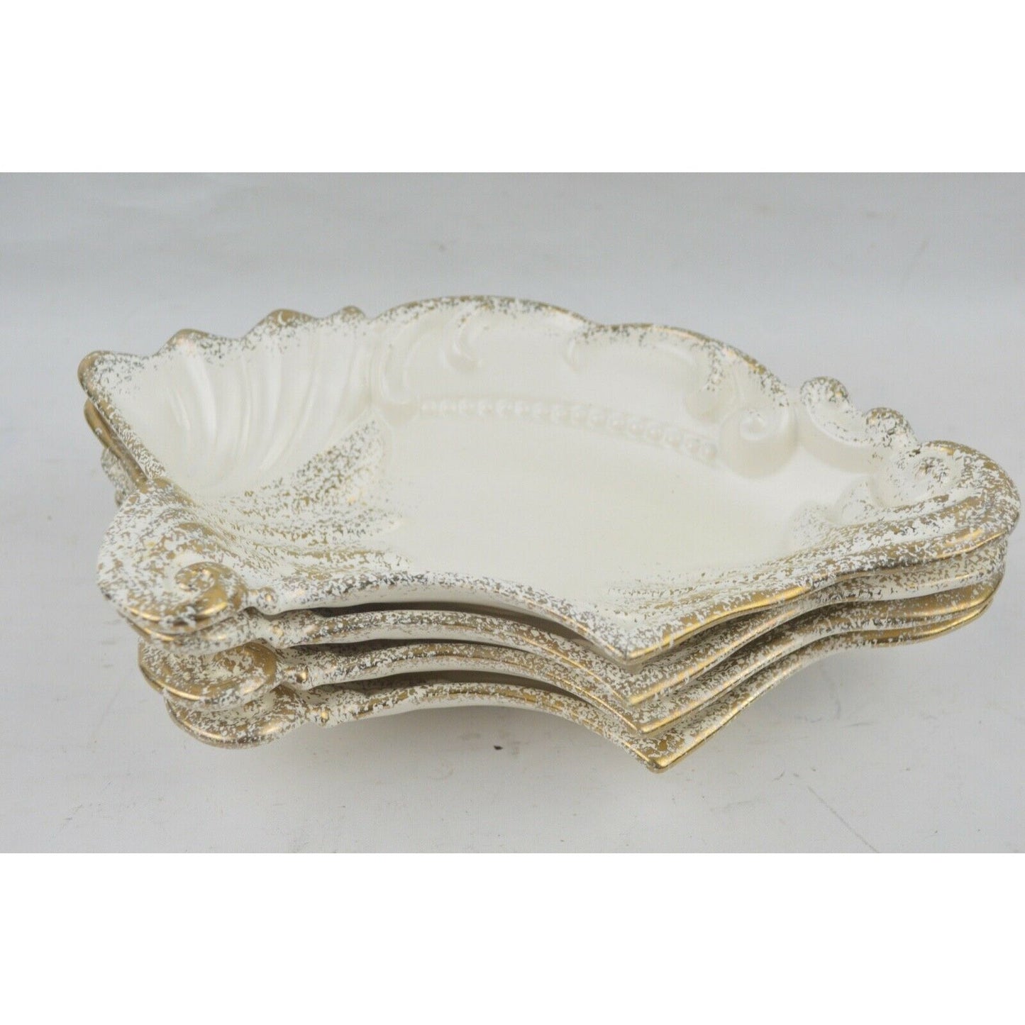 Set 4 Nesting Serving Plates Ideal Originals 1962 Florentine White Gold Gilded