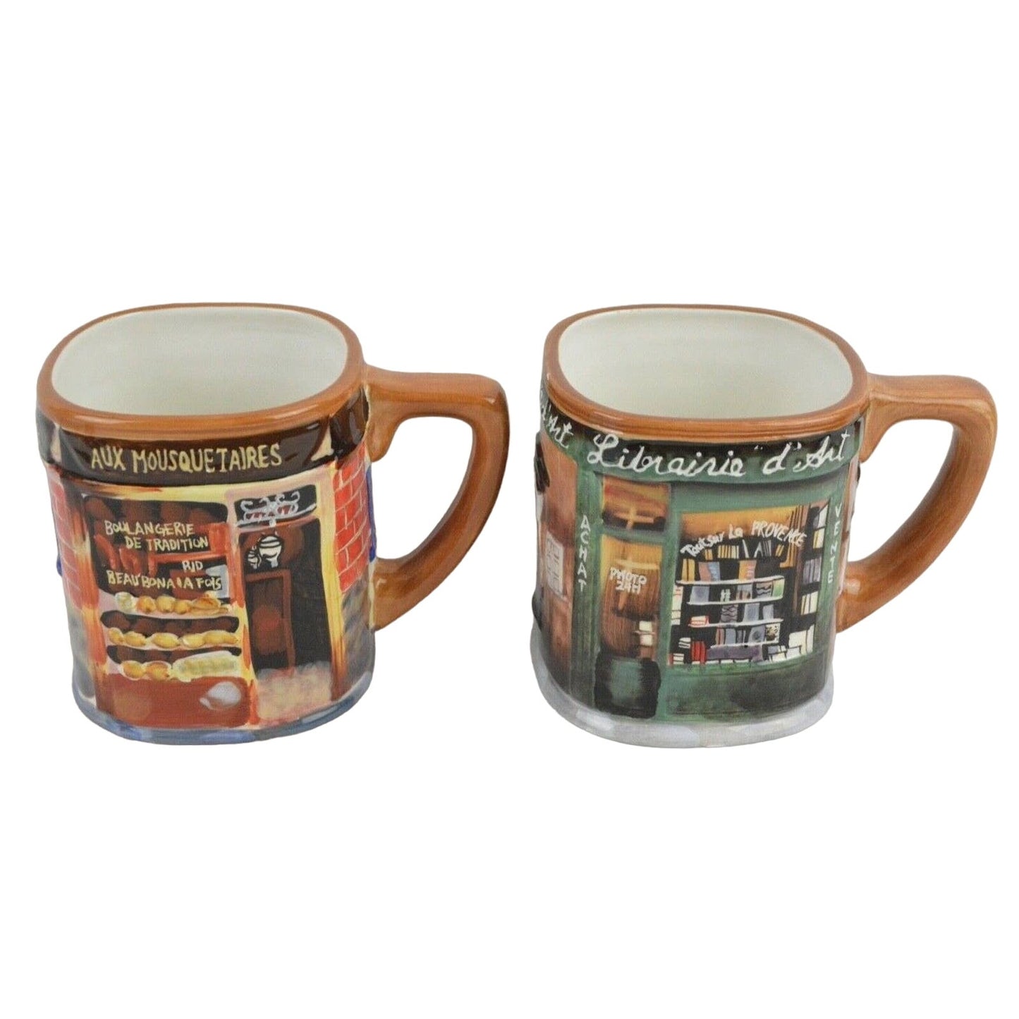 Set 2 KC Lai French Storefront Ceramic Square Coffee Mug Certified International