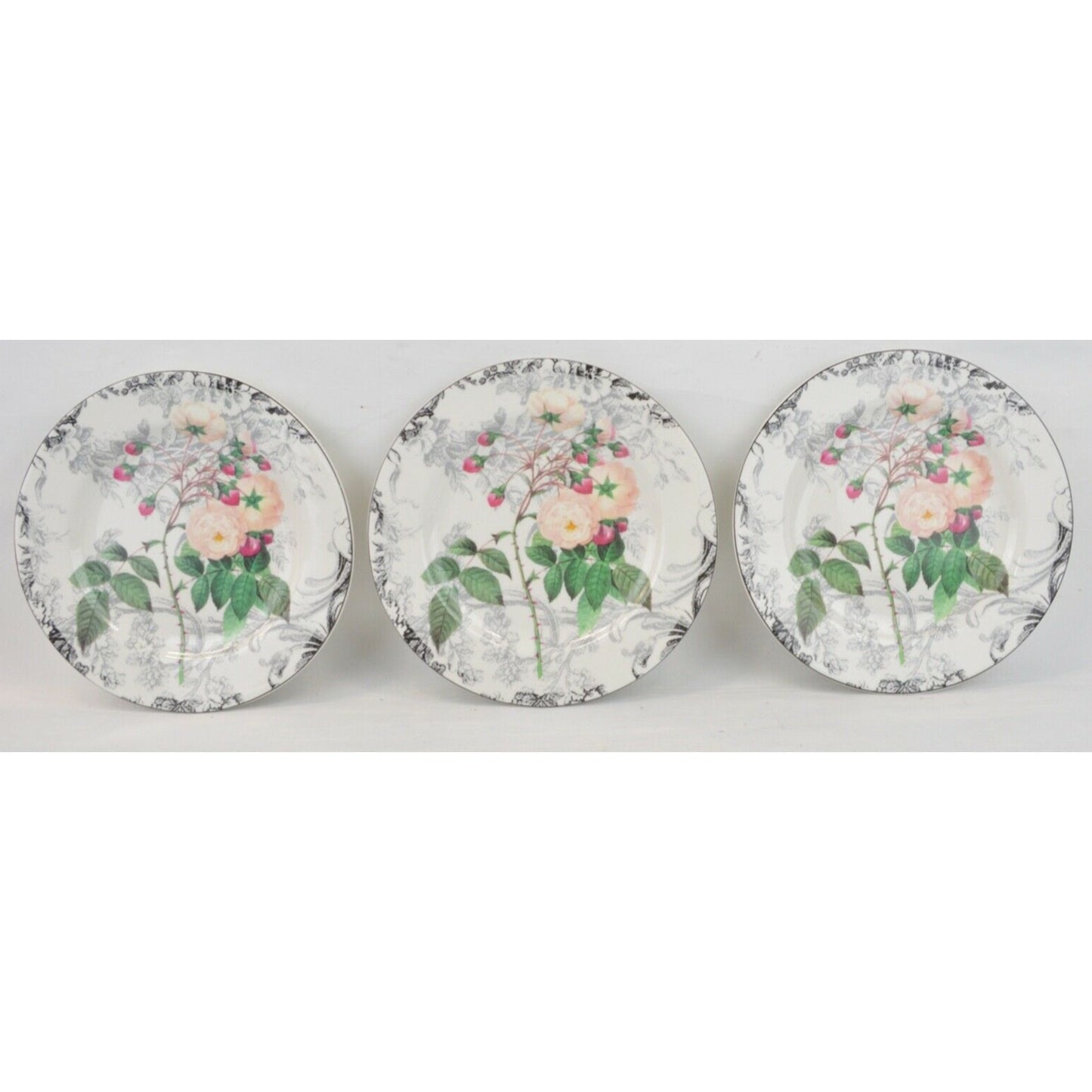 Set Of x8 Salad Plates American Atelier Porcelain Rose Toile Flowers 5232 8''