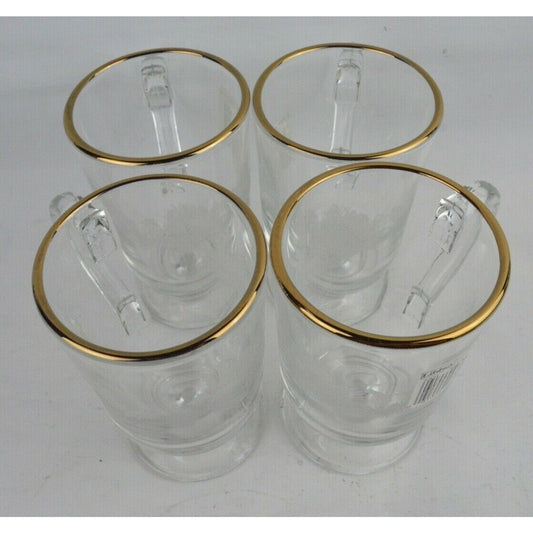 Set x4 Libbey Crystal Glass Clear Coffee Mug Cup Etched Ribbed Irish Made USA