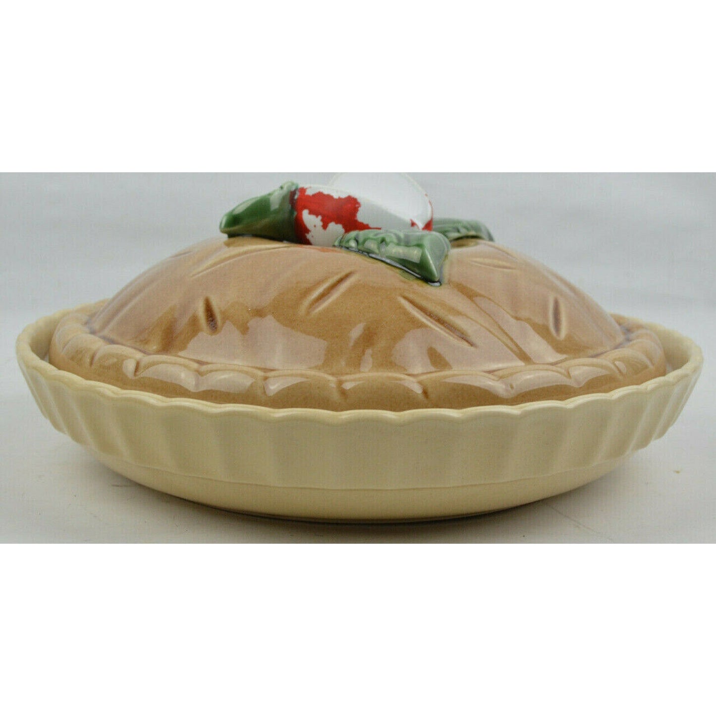 Ceramic Bake Dish Plate Keeper Strawberry Shape Pie Cover Lid Oven Brown Tan