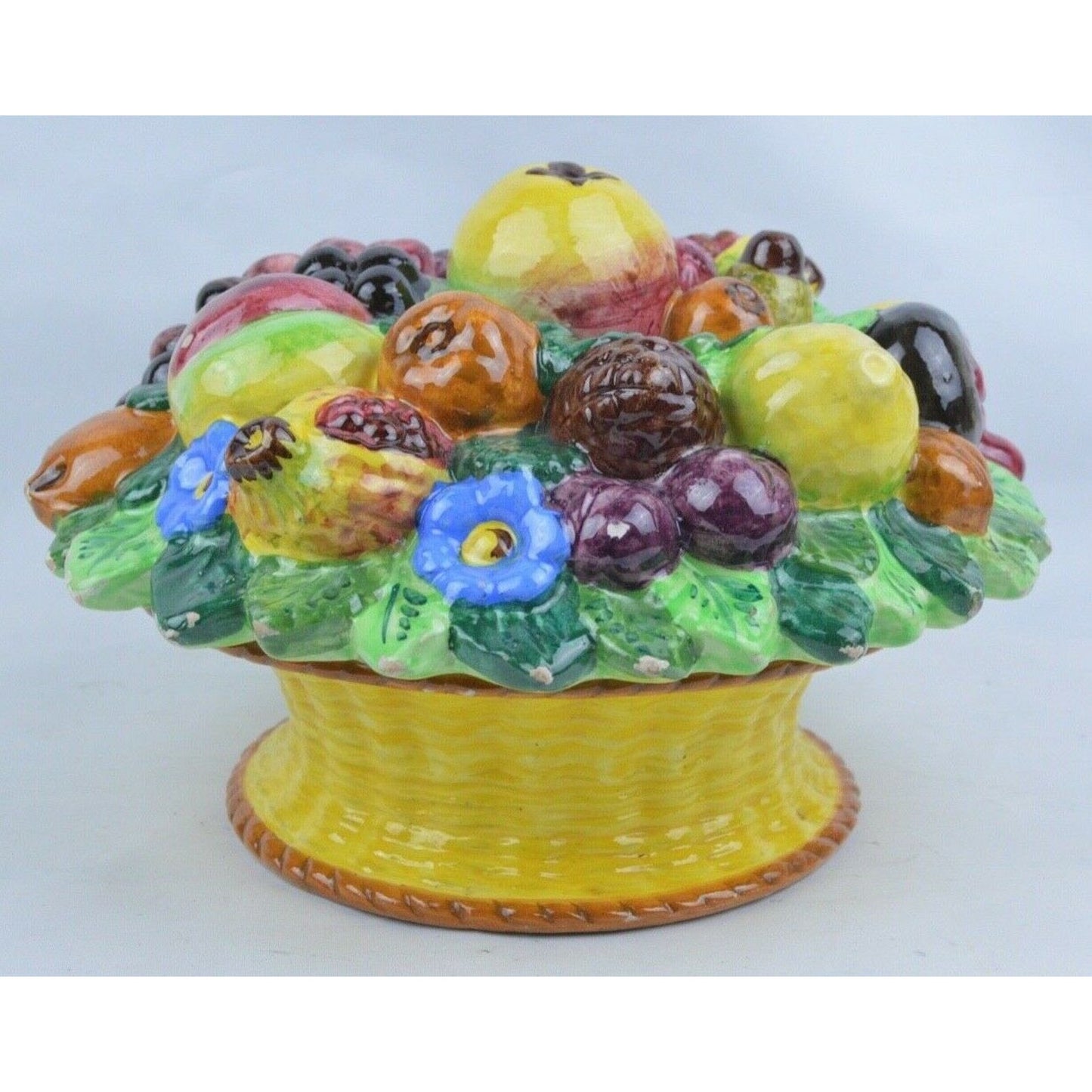 Ceramic Fruit 3D Basket Canister Jar Stand Centerpiece Made In Italy Multicolor