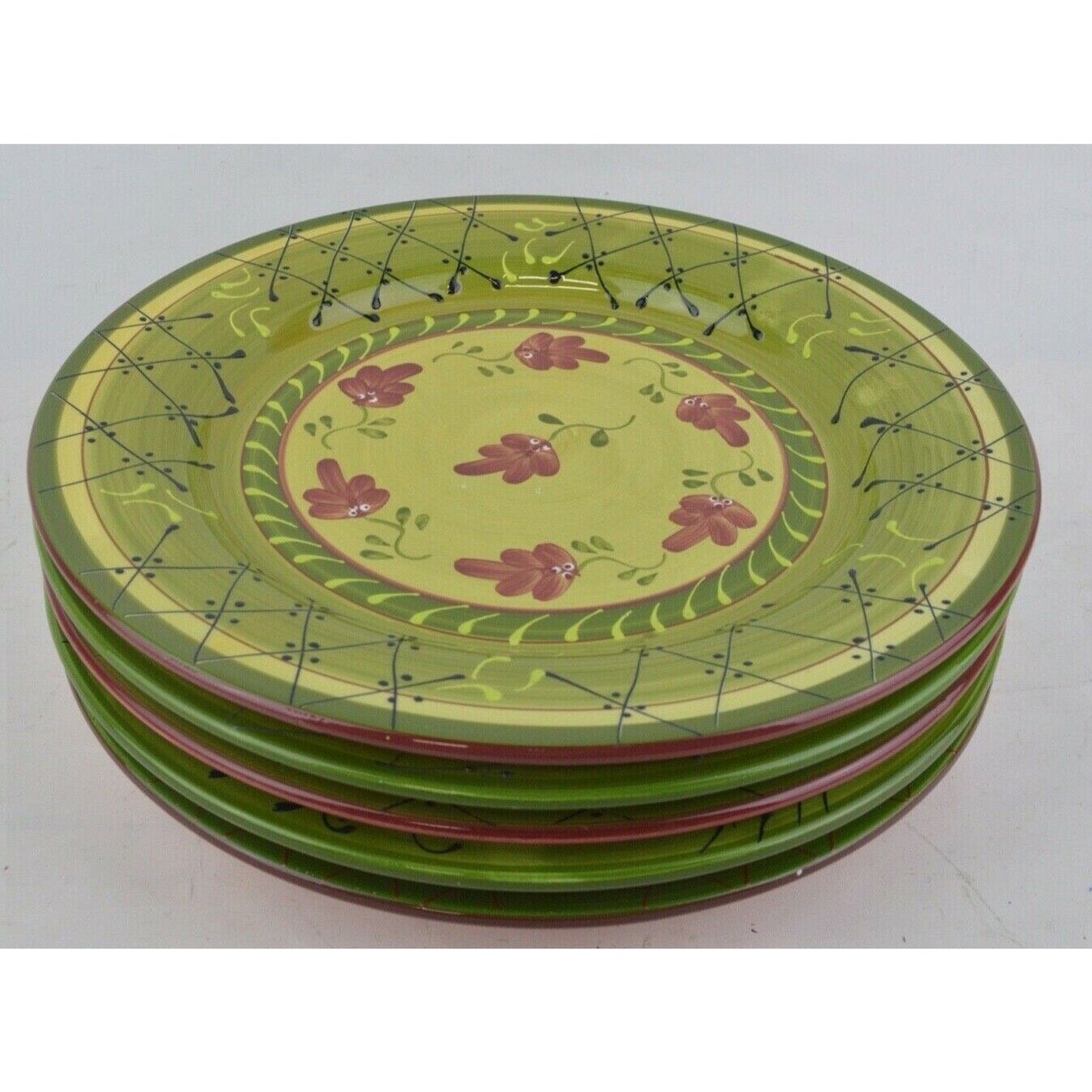 Set Of 5x Salad Plates Fleuron Romancing Provence Collections Ceramic Green Red