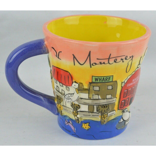 NOVELTY City Ceramic Coffee Mug Monterey Carmel Hand Painted Puff Trumpet