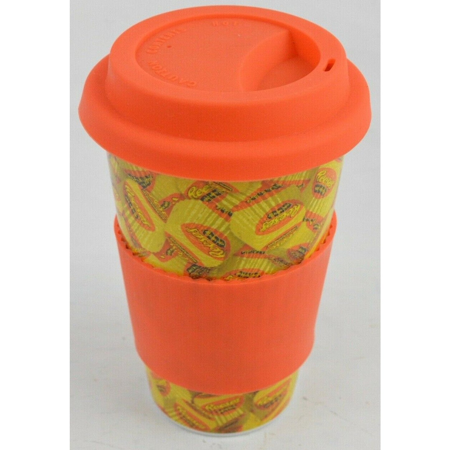 Reese's Peanut Butter Ceramic Coffee Mug Cup Tumbler 16oz Silicone Lid Grip