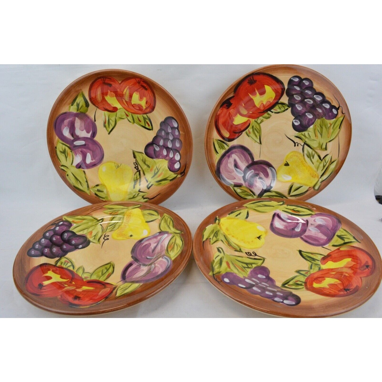 Set Of 4x Dinner Plate Tabletops Gallery Harlequin Watercolor Fruit Hand Painted