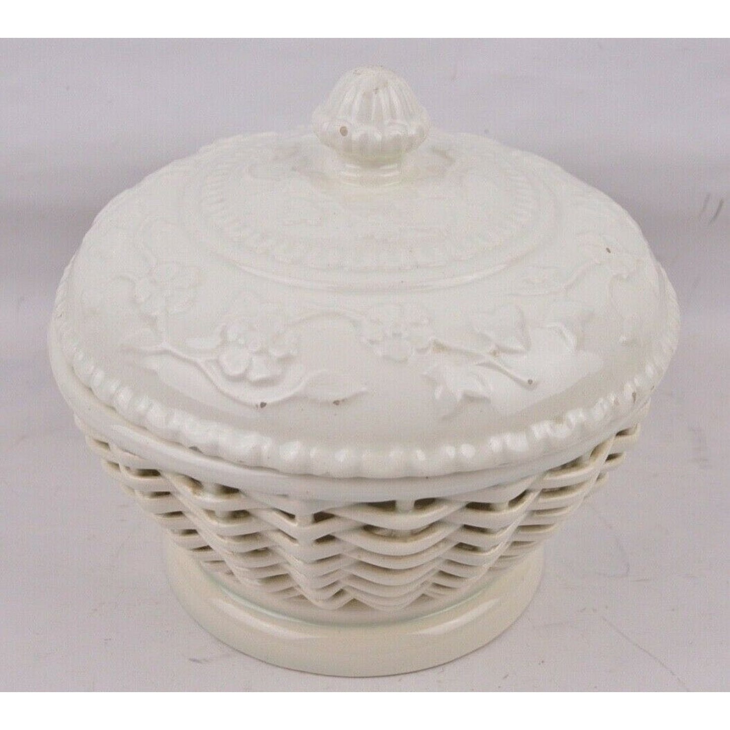 Vintage Open Weave Woven Twisted Rope White Ceramic Flower Pot Basket Spain