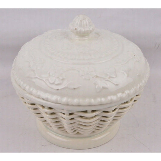 Vintage Open Weave Woven Twisted Rope White Ceramic Flower Pot Basket Spain