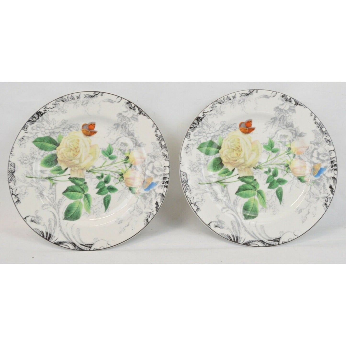 Set Of x8 Salad Plates American Atelier Porcelain Rose Toile Flowers 5232 8''