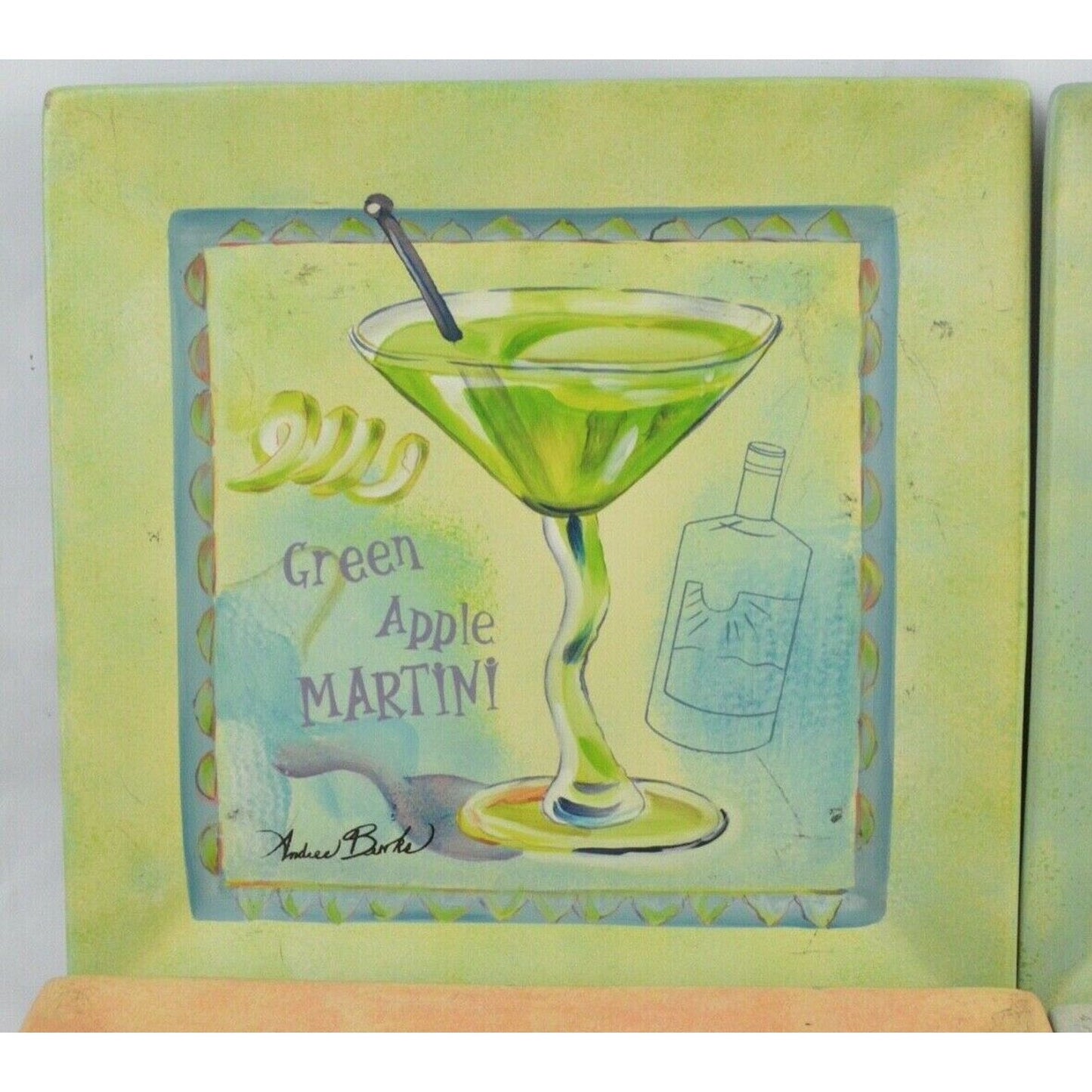 4x Plates Tam San Designs Andrew Hand Painted Cocktail Drink Martini Decorative