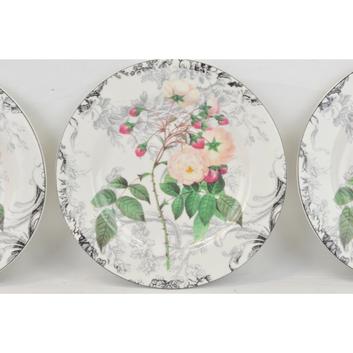 Set Of x8 Salad Plates American Atelier Porcelain Rose Toile Flowers 5232 8''