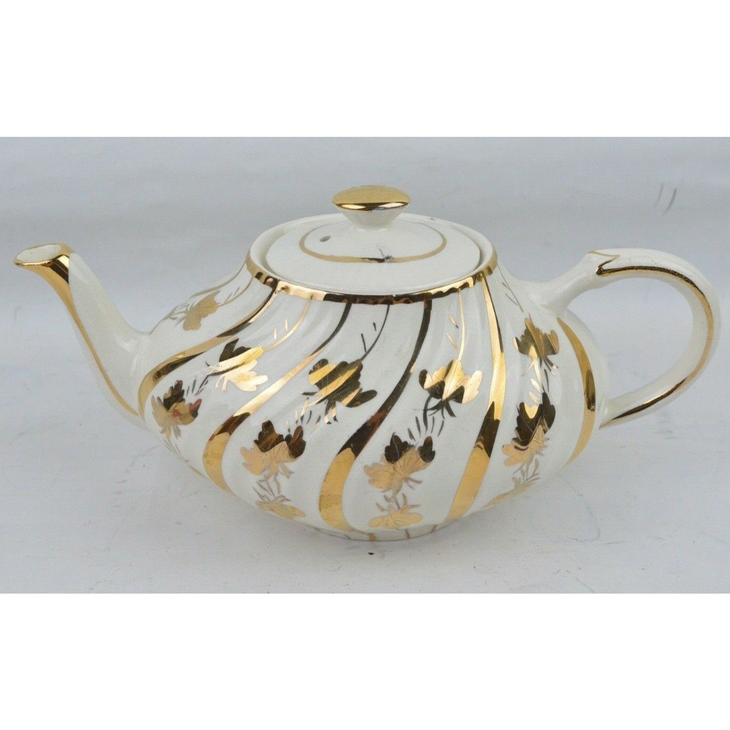 Vintage Arthur Wood Porcelain Teapot England 4833 Gold Pattern Flower Lid Golden