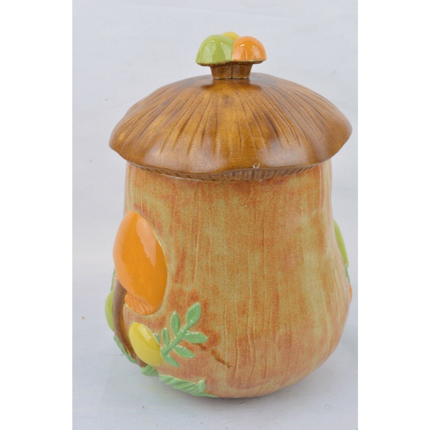 Set Of x2 Arnel's Glazed Ceramic Mushroom Canister Cookie Jar 3D Yellow Tan