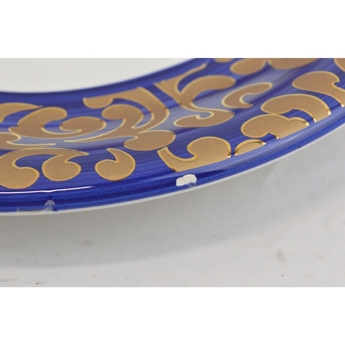 Set x6 Dinner Plates Blue Gold Scroll Varm Ceramica Italy F. Giorgi Royal 11''