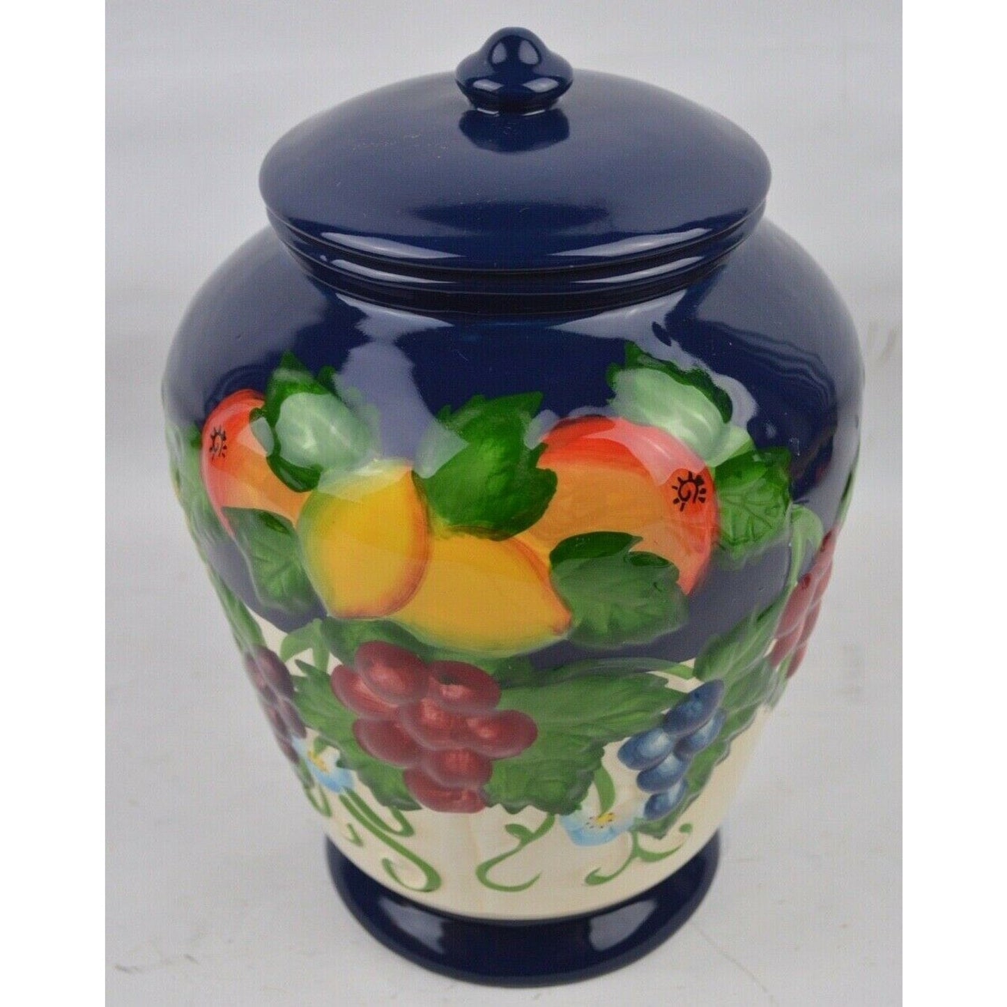 Ceramic Cookie Jar Canister Nonni's biscotti Blue Tuscany Grapes Hand painted