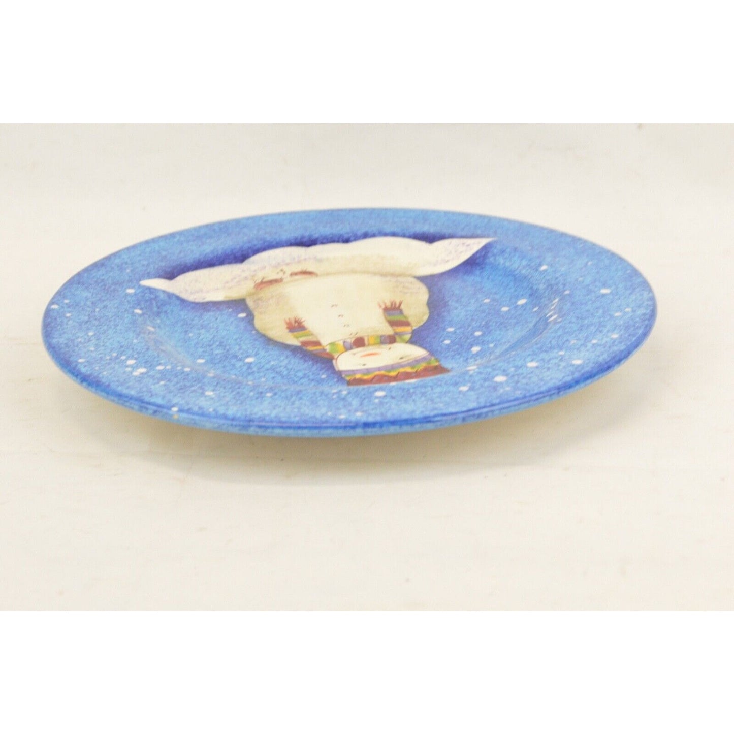 Set Of 4x Salad Plates Sakura Table Snowman Christmas Ceramic Blue Debbie Taylor