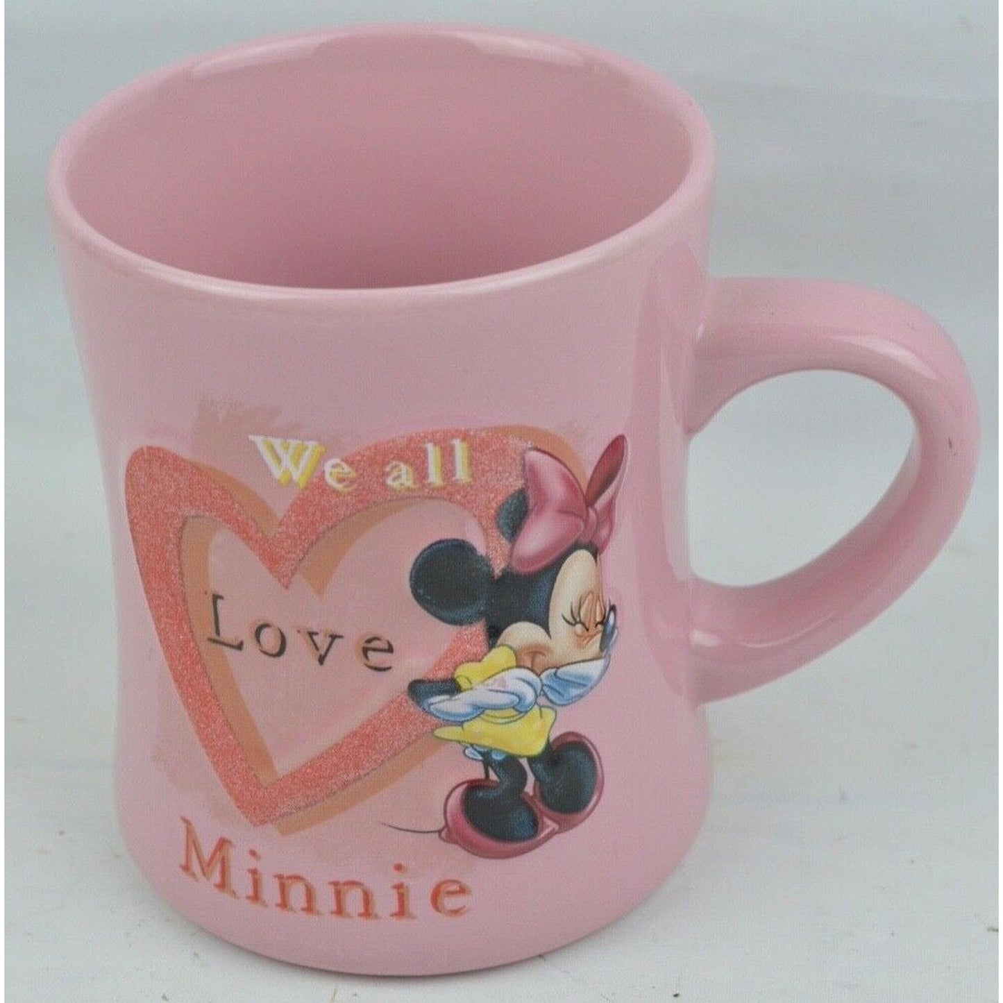 Ceramic Coffee Mug Cup Walt Disney World Minnie Mouse Pink "We All Love Minnie"