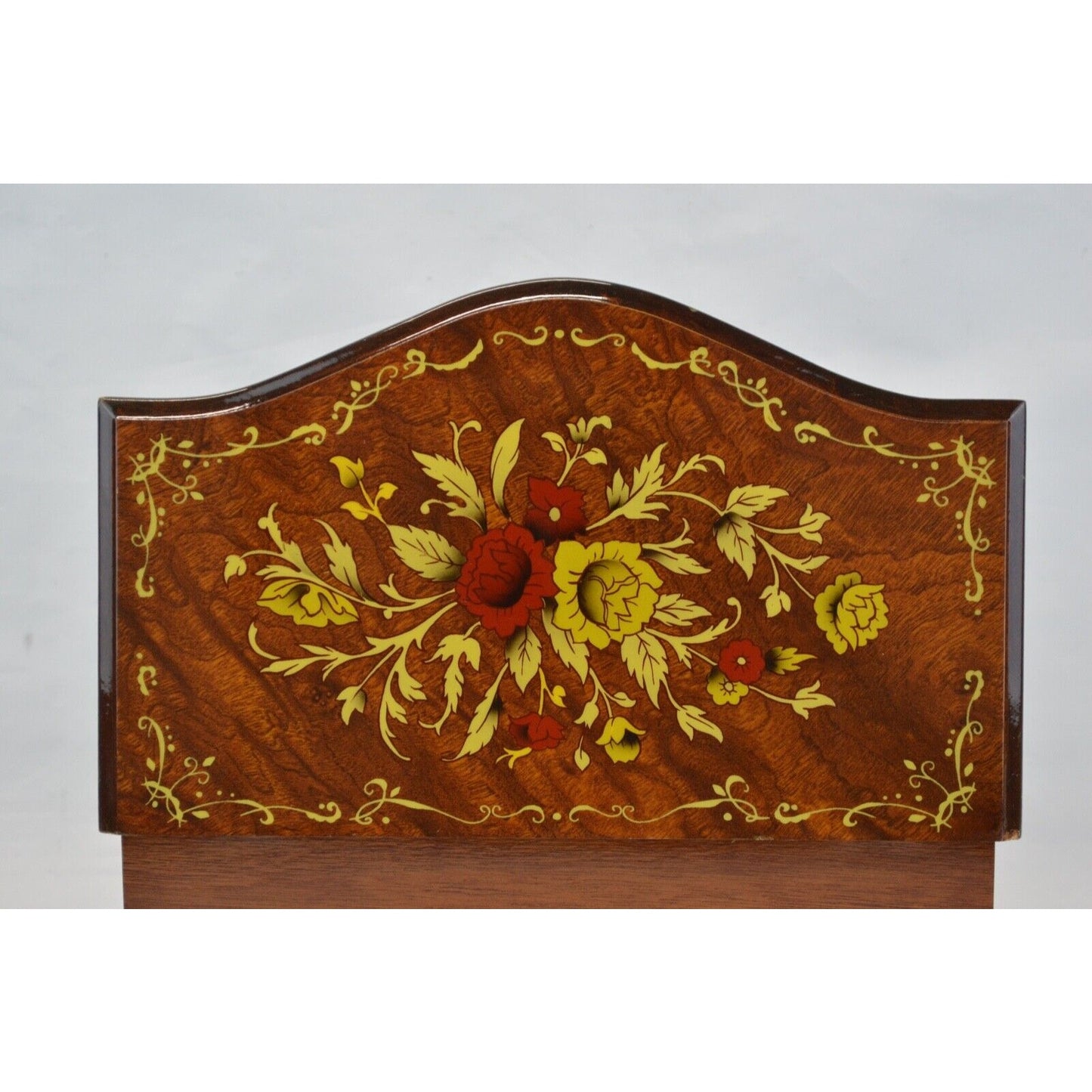 Vintage Wood Marquetry Dresser Jewelry Music Box By Linden w Toyo Movement Japan