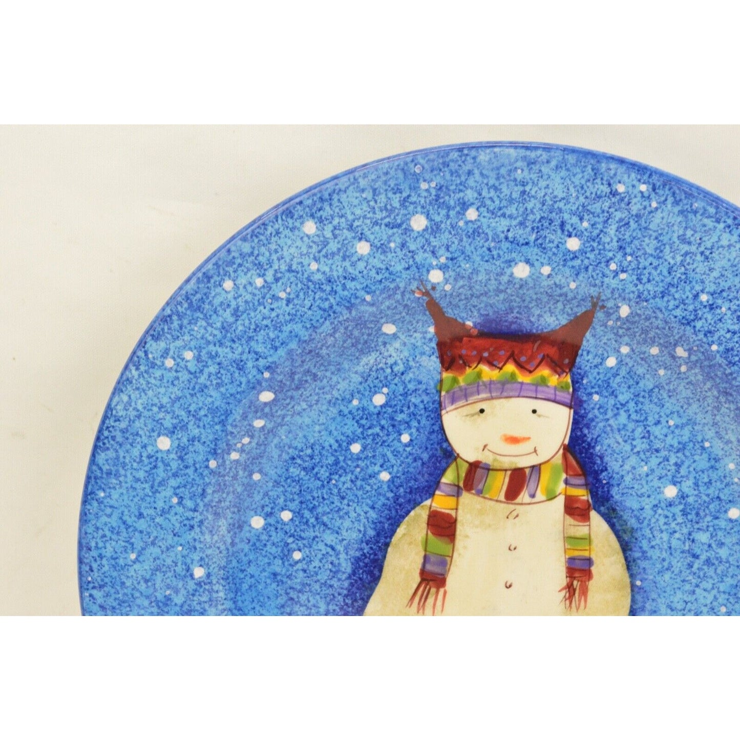 Set Of 4x Salad Plates Sakura Table Snowman Christmas Ceramic Blue Debbie Taylor