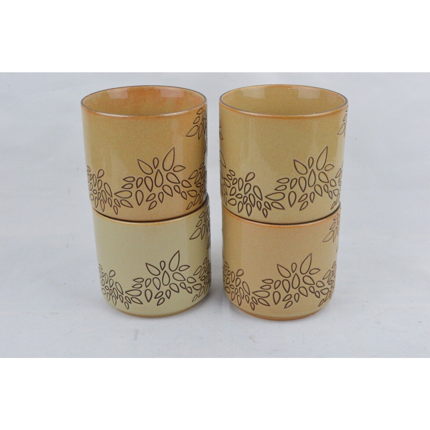 Set Of 4x Coffee Mug Cup Starbucks 2013 Brown Tan Engraved Leaves 14oz Ceramic