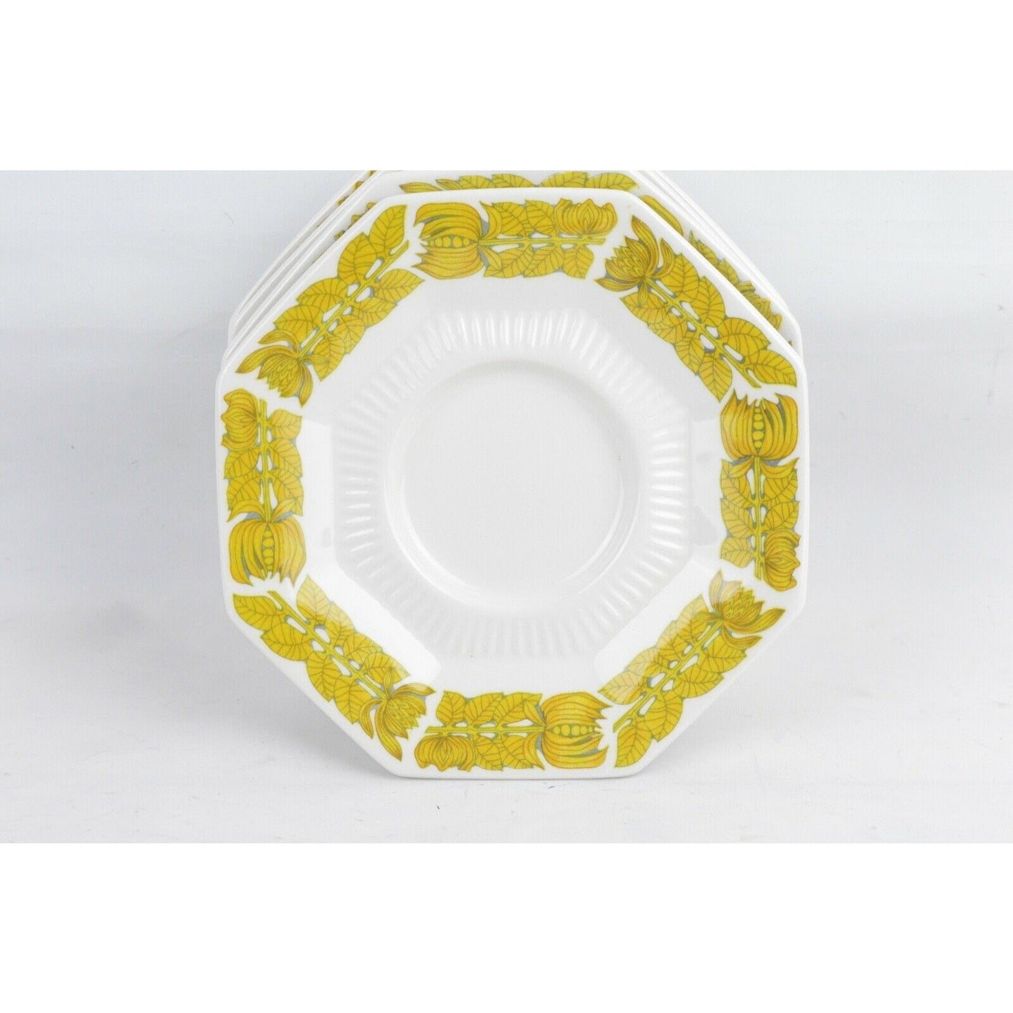 Lot  x7 Independence Ironstone Saucer Side Plate by Interpace Yellow Octagonal