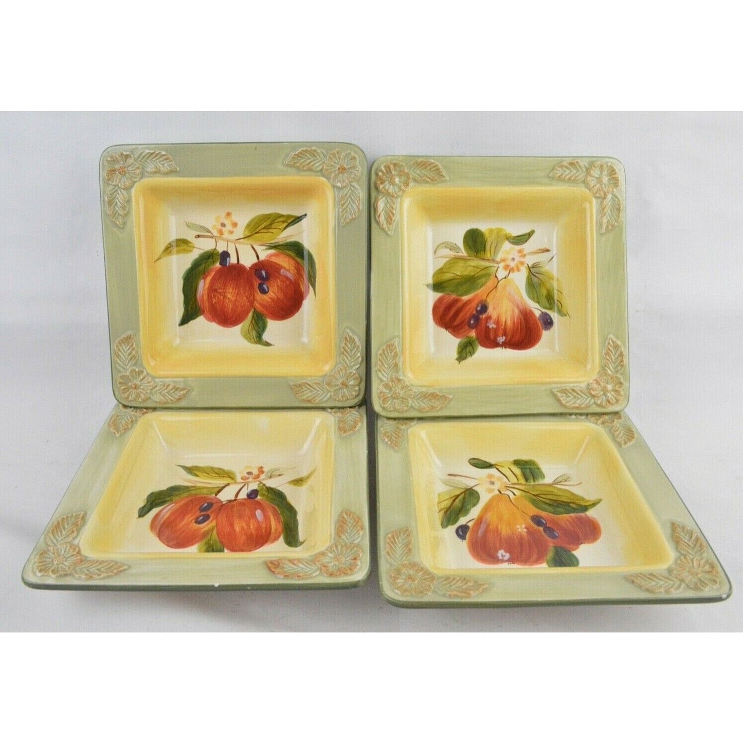 Set Of 4x Certified International Pamela Gladding La Toscana Fruit Square Plates