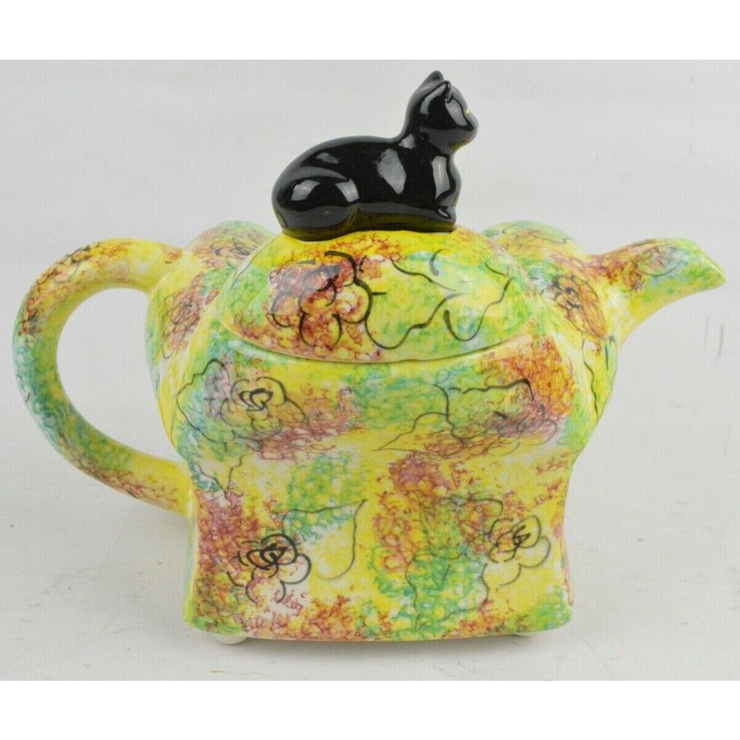 Swineside Ceramics Teapot Black Cat On Couch English Design Pottery England