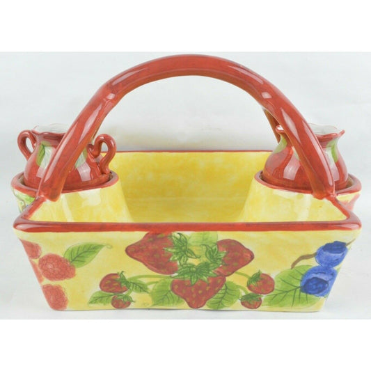 Ceramic Sugar Creamer Serving Tray Basket WildBerries Hand Painted M8309 Centrum