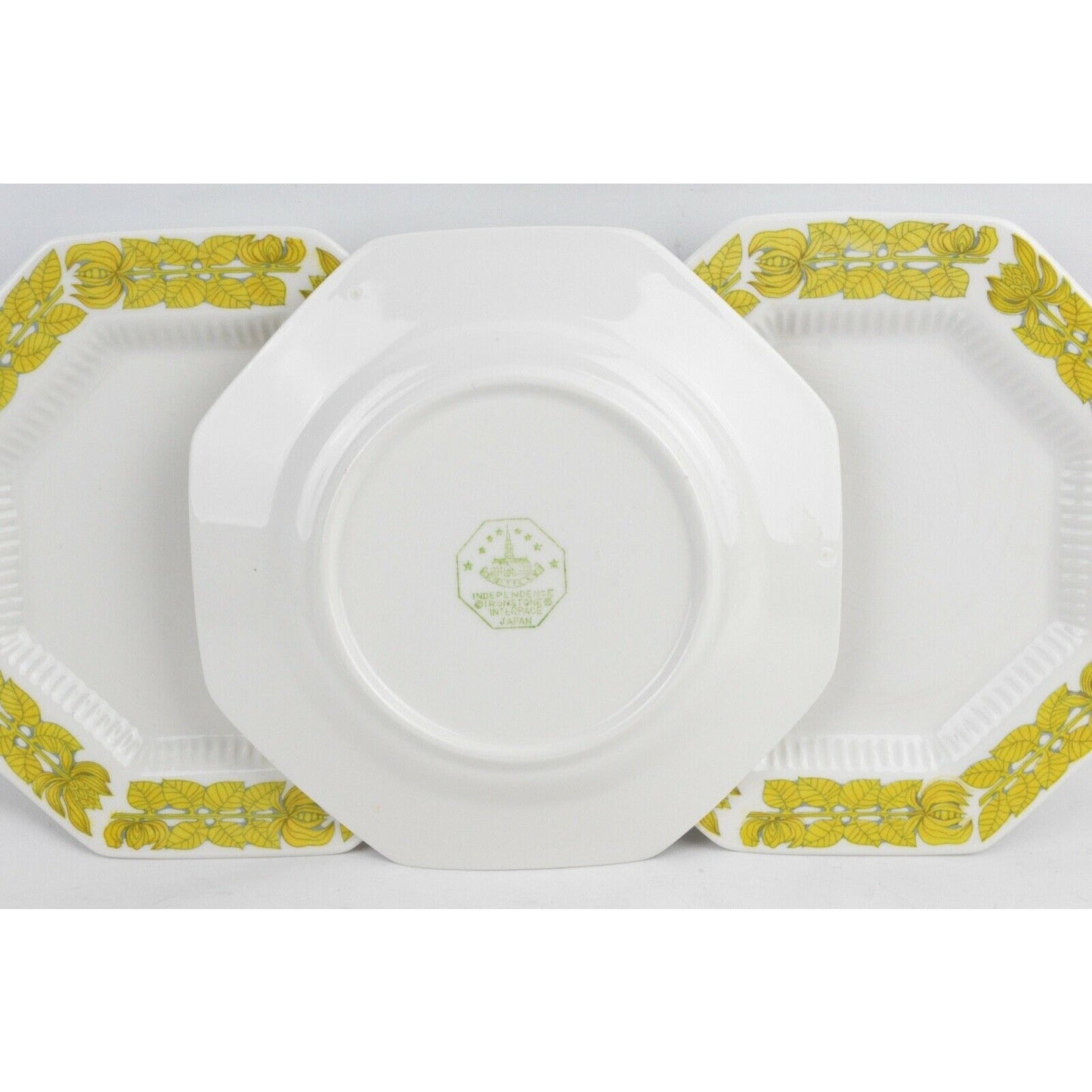 Lot  x7 Independence Ironstone Saucer Side Plate by Interpace Yellow Octagonal