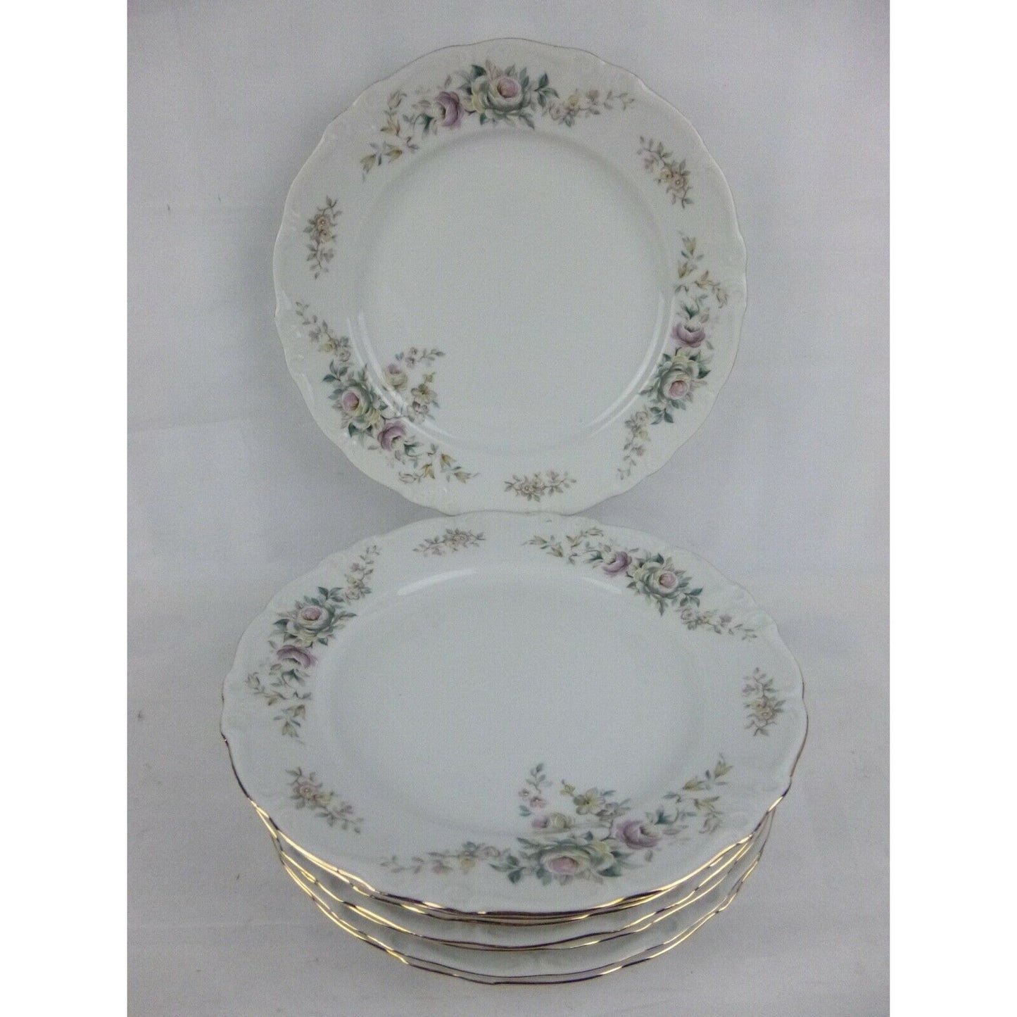 Set x8 Donner Plates Winterling Schwarzenbach Bavaria Germany Flower Gold 10''