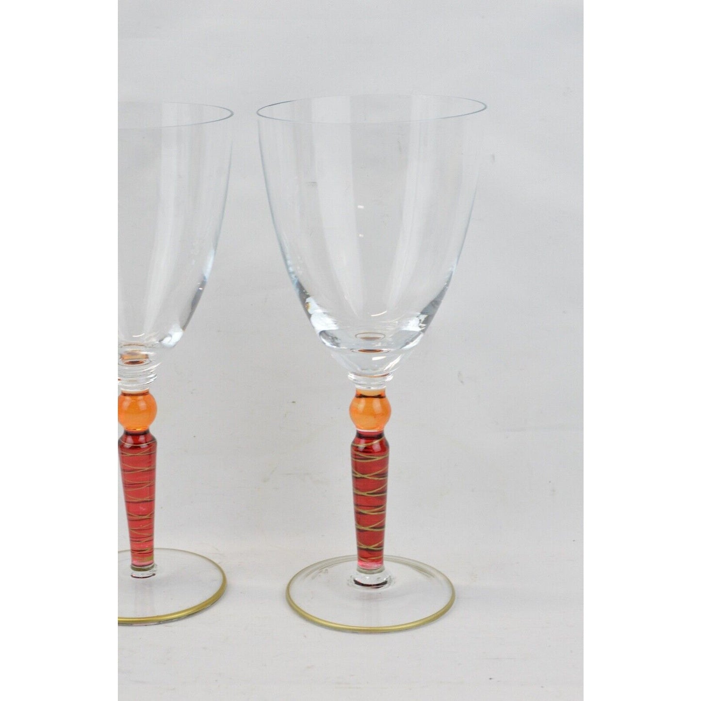 Set x3 PIER 1 Orbit Spice Pattern Wine Glass Glasses Red Orange Ball Ruby Stem