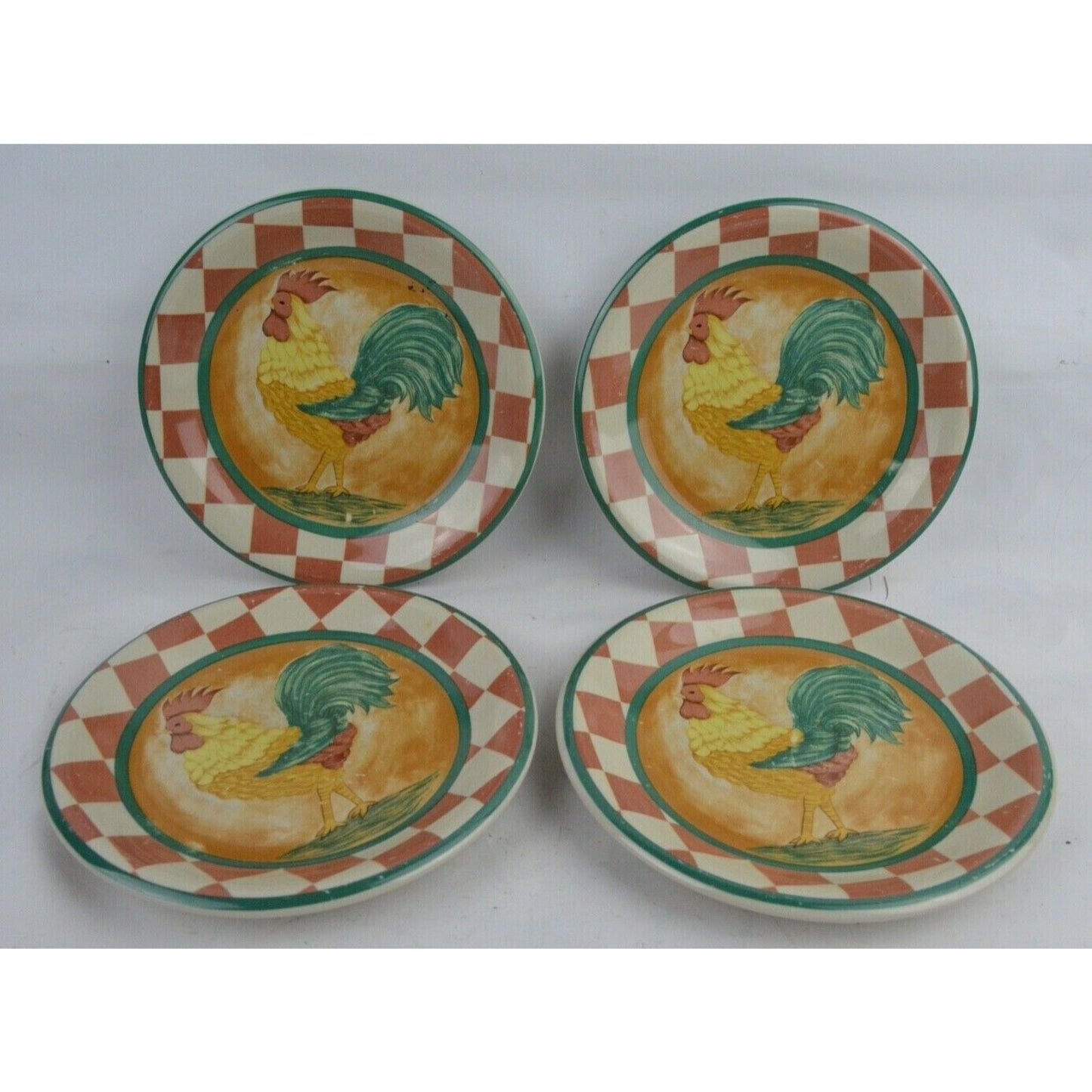 Set 4x Side Plates Cardinal Inc. Rooster Hand Painted China Decorative CD2