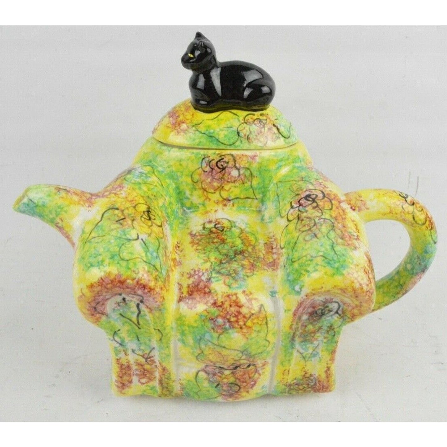 Swineside Ceramics Teapot Black Cat On Couch English Design Pottery England