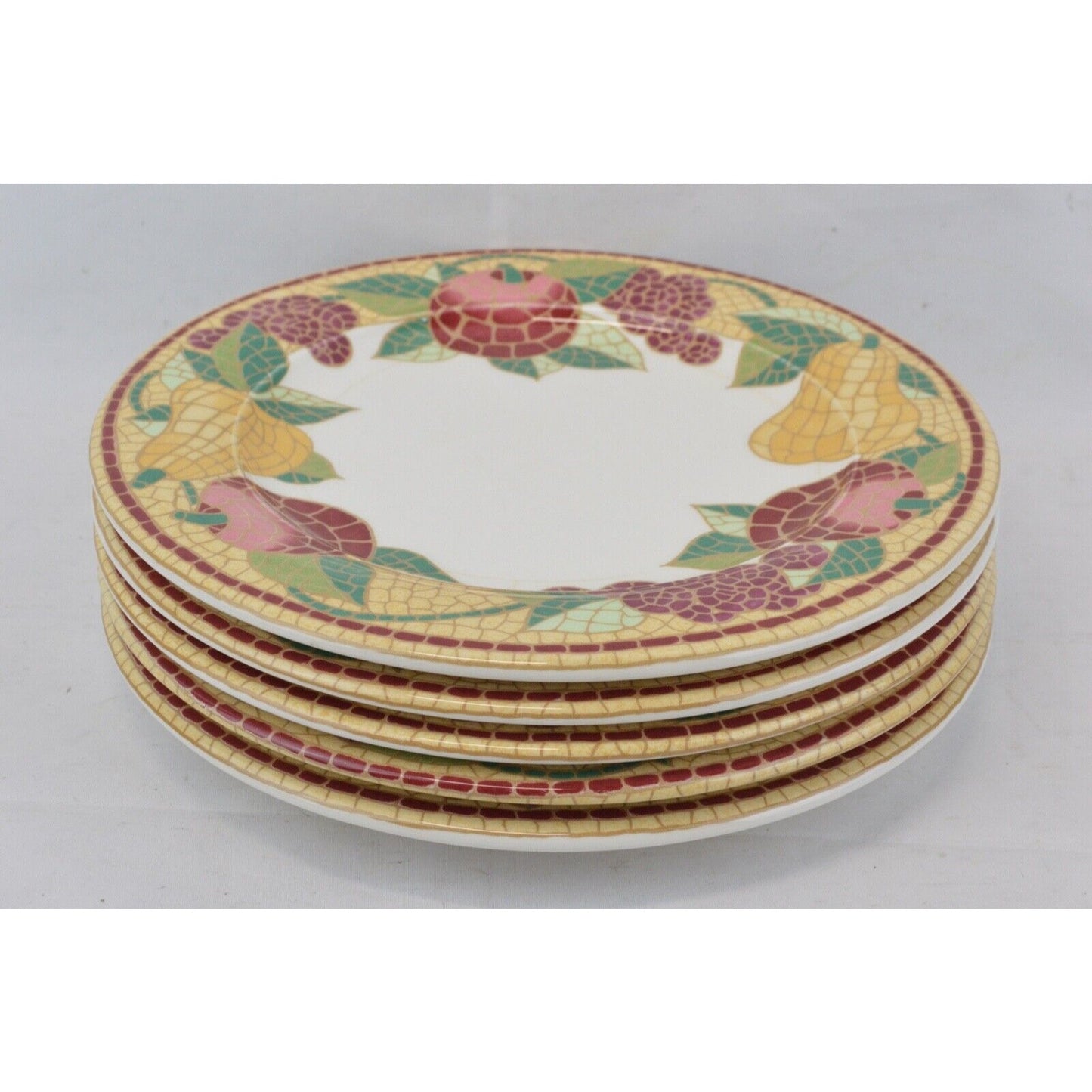 Set 5x Pier 1 Mosaic Fruit Pattern Italian Ceramic Salad Plates Earthenware 10''