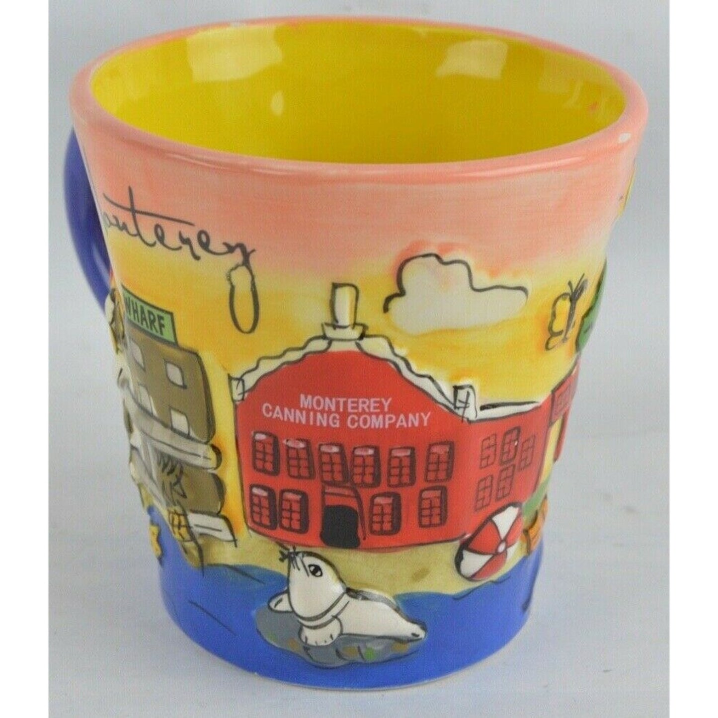 NOVELTY City Ceramic Coffee Mug Monterey Carmel Hand Painted Puff Trumpet