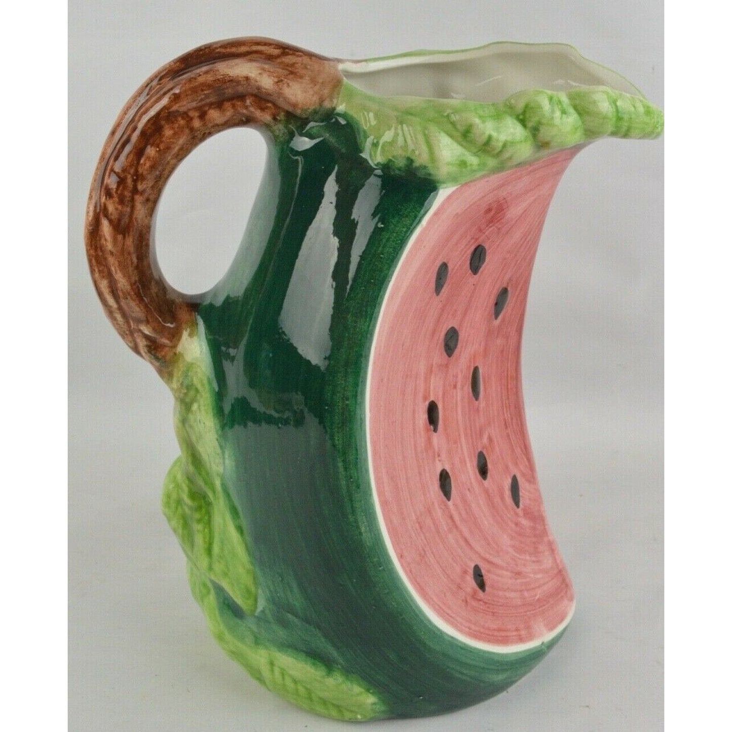 Ceramic Pitcher Jar Watermelon Slice Shape Made In Italy Hand Painted Majolica