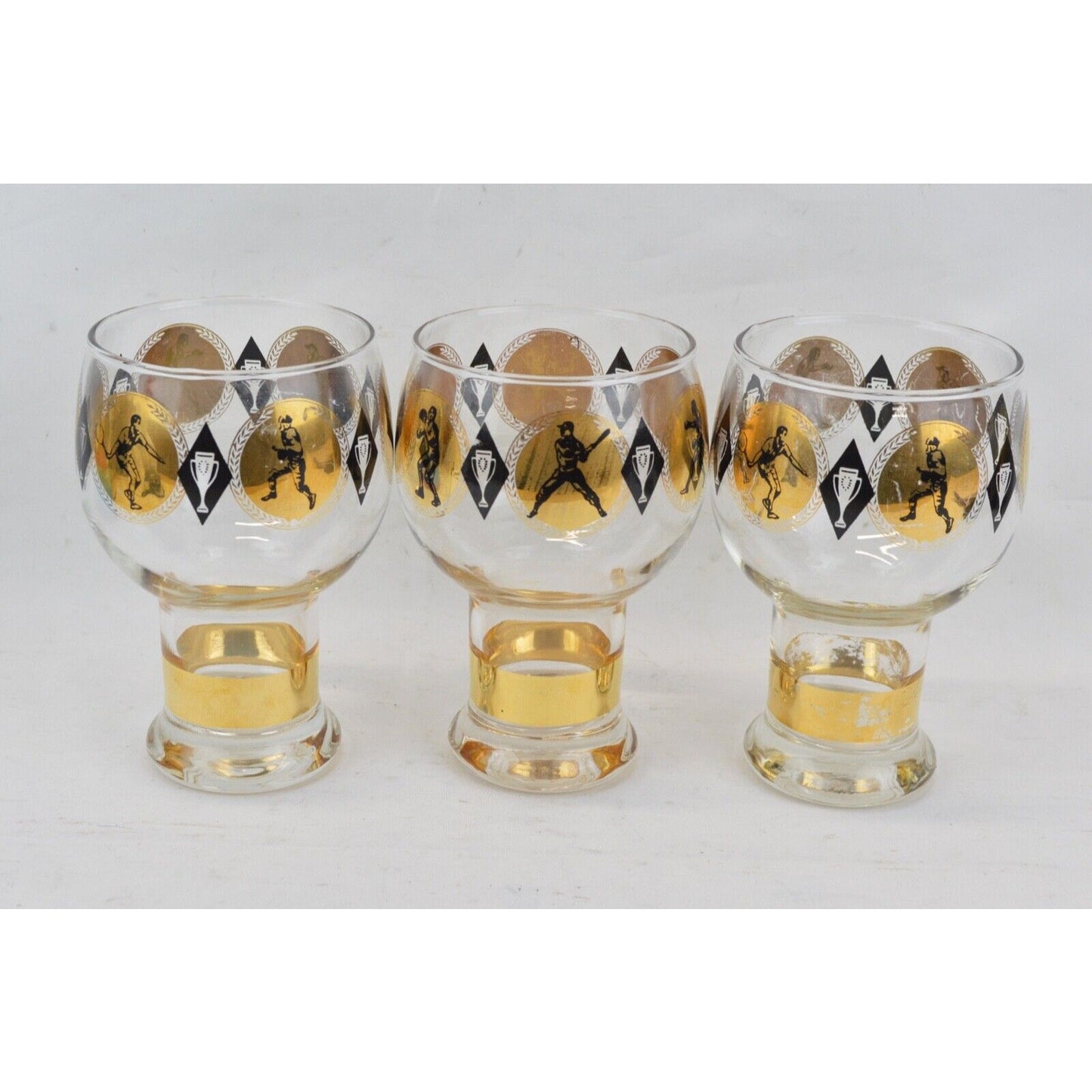 Set 3x Federal Cera Beer Glass Glasses Goblets Golf Tennis Football Baseball MCM