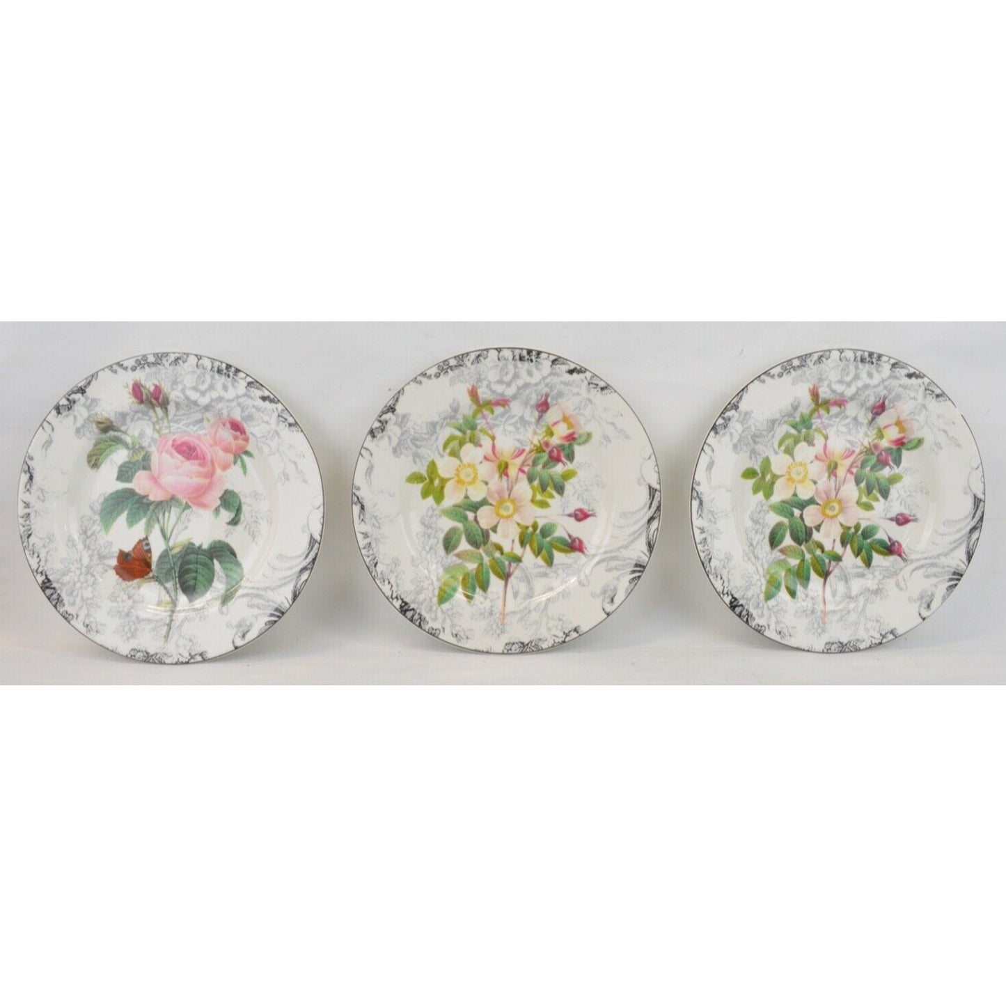 Set Of x8 Salad Plates American Atelier Porcelain Rose Toile Flowers 5232 8''