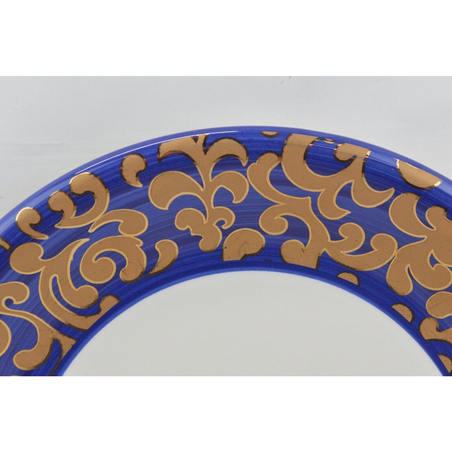 Set x6 Dinner Plates Blue Gold Scroll Varm Ceramica Italy F. Giorgi Royal 11''