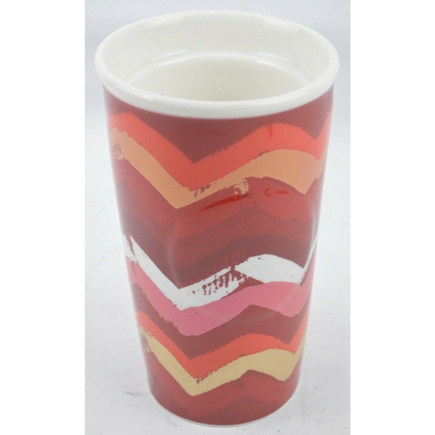 Ceramic Coffee Tumbler Mug Starbucks 2014 Red Chevron Zig Zag Travel 10oz